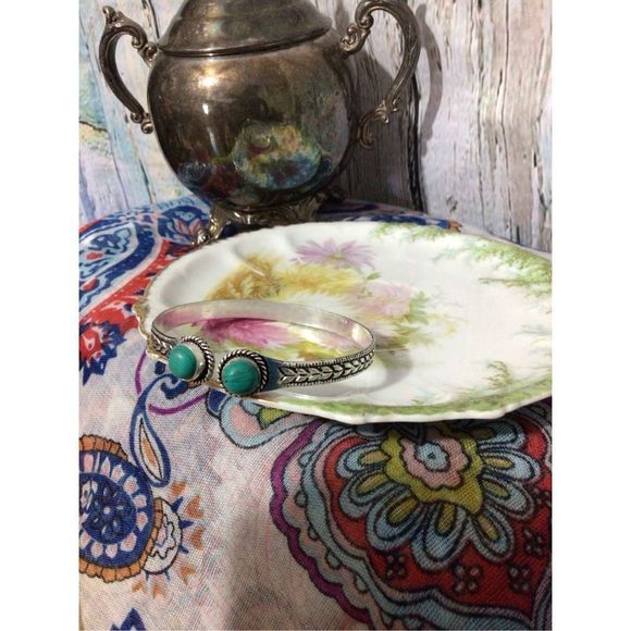 Turquoise SilverPlate Bangle Bracelet Adjustable NEW - Picture 13 of 16